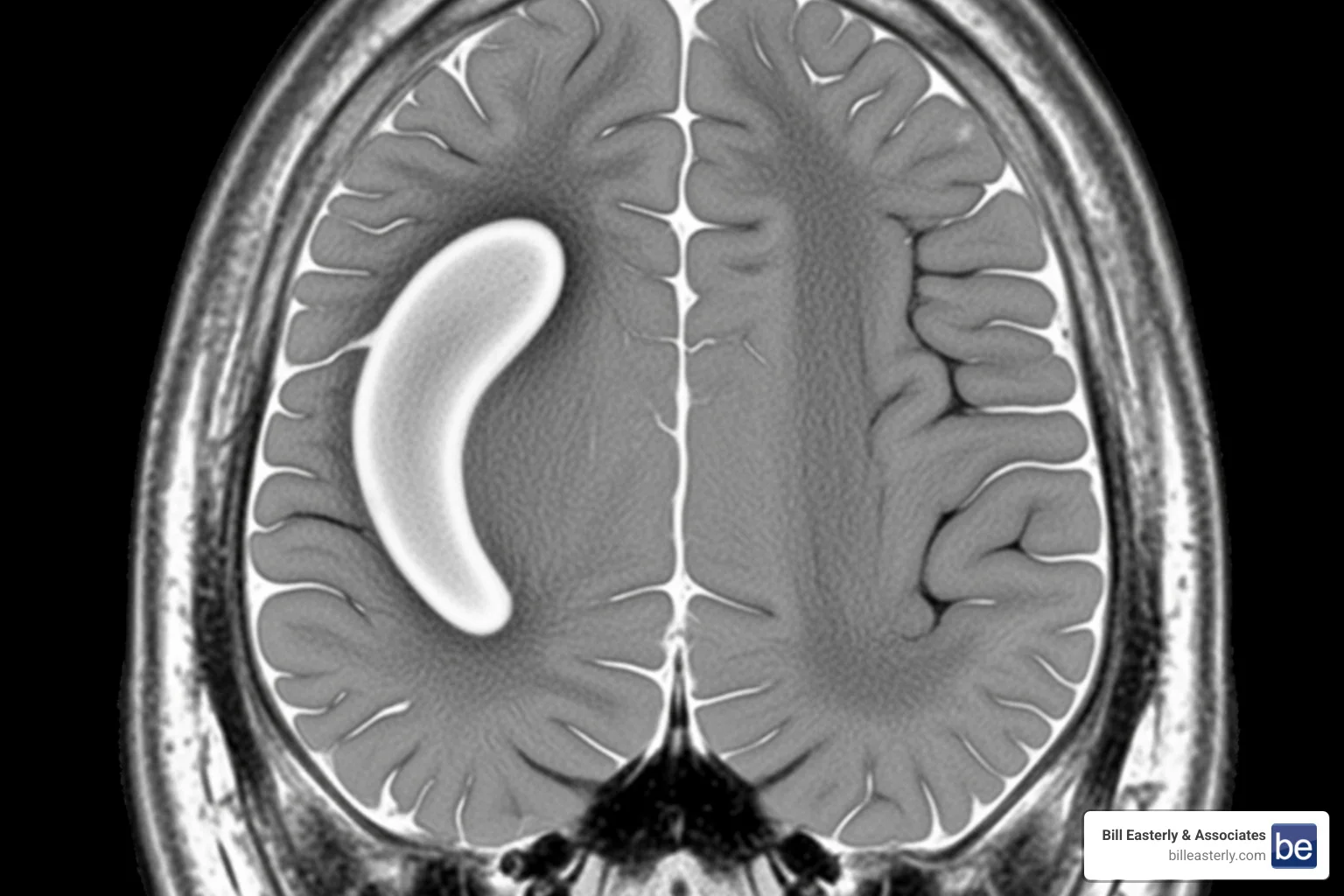 Brain scan showing a subdural hematoma - Motorcycle accident brain injury