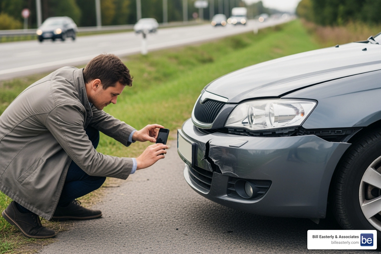 Driver photographing car accident damage - who pays medical bills after a car crash in tennessee