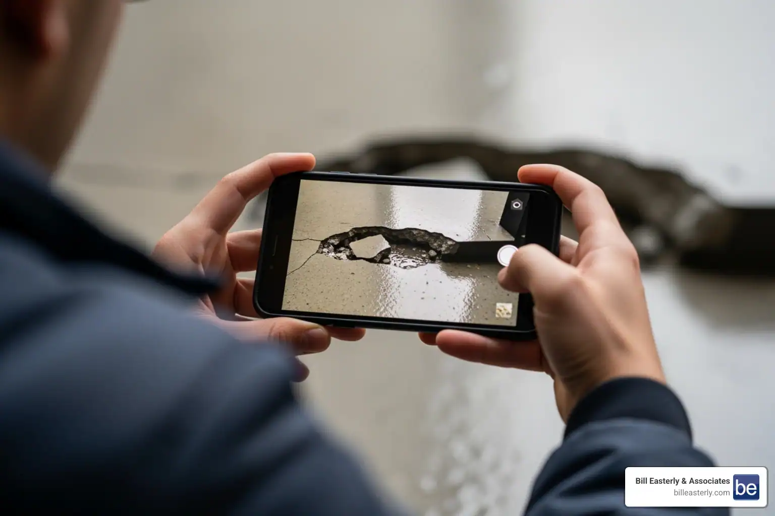 Person documenting accident scene with phone - slip & fall attorneys