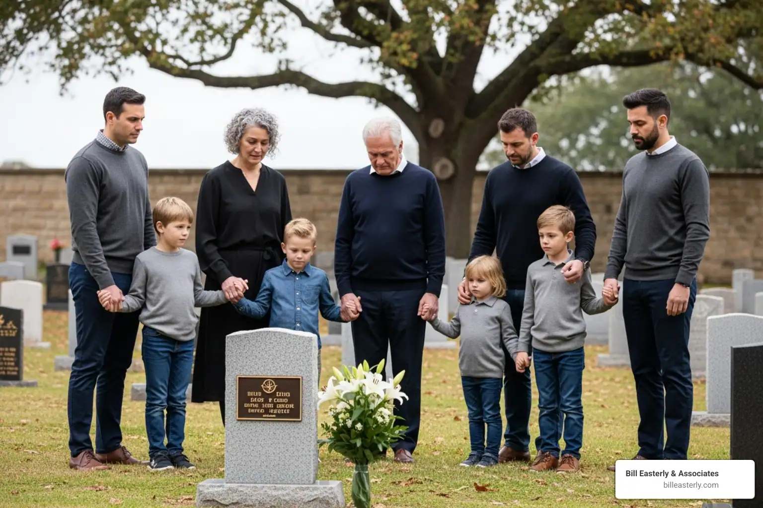 A family holding hands at a gravesite - Tennessee wrongful death law